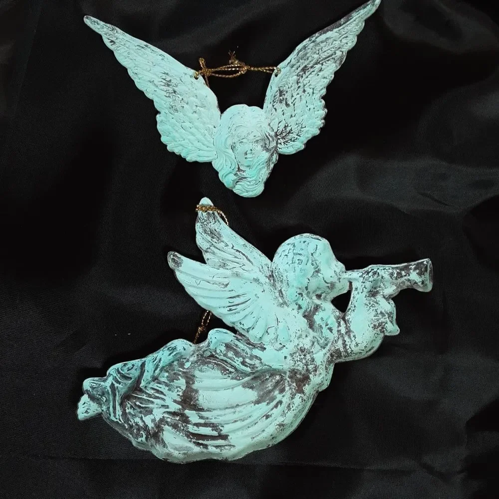 Vintage Verdigris Pressed‎ Tin Angel Tree Ornaments